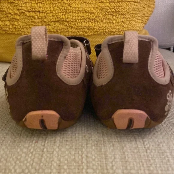 Merrell Brown Suede and Blush Pink Floral Velcro Aqua Lined Girls Size 1 - Picture 4 of 14